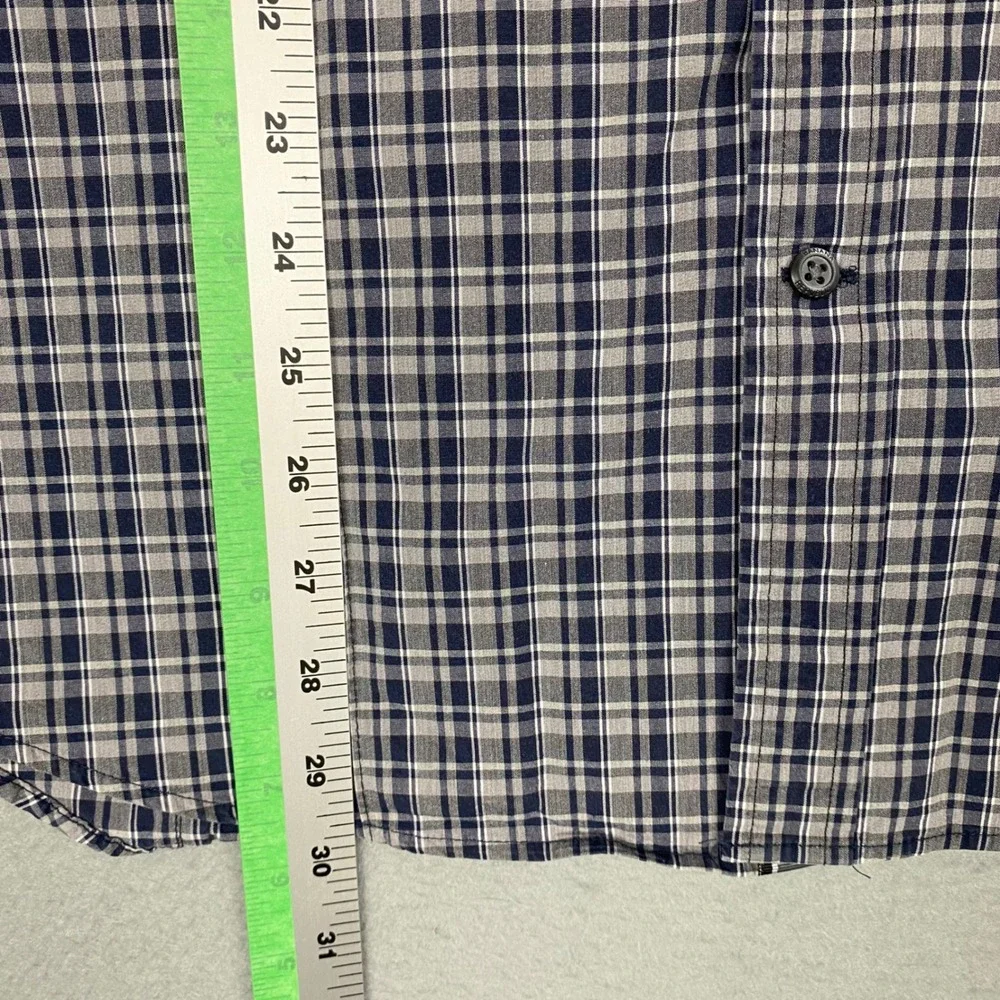 Banana Republic Slim Fit Plaid Button Down Shirt Men Large Blue Gray Long Sleeve